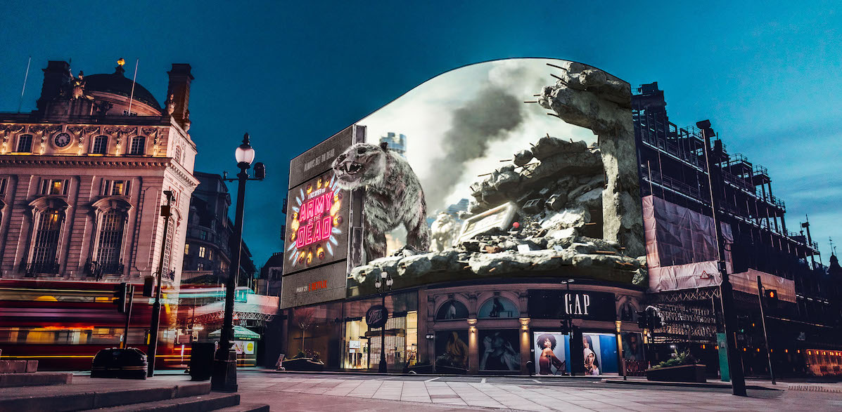 Zombie Tiger Stalks Corner Of Picadilly Circus, As Anamorphic Visual On DOOH Display