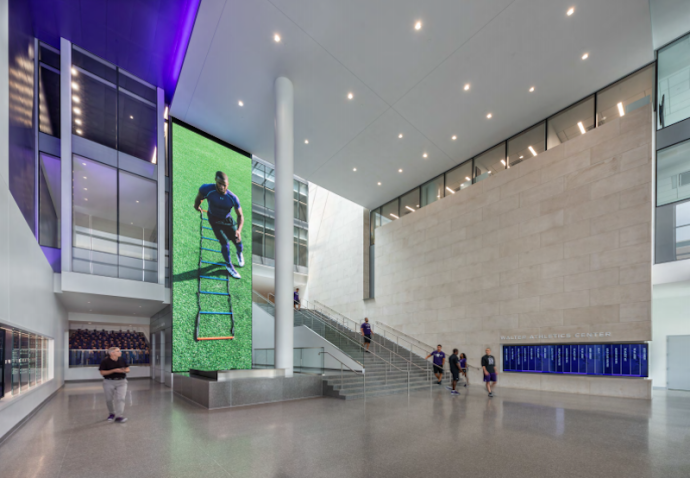 Giant Vertical LED Wall Greets Visitors To Northwestern U’s New Athletic Center
