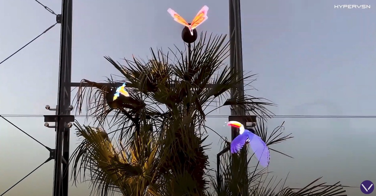 Tropical Birds Appear In Open Air Bar’s Trees, Using Spinning LED Light Wands