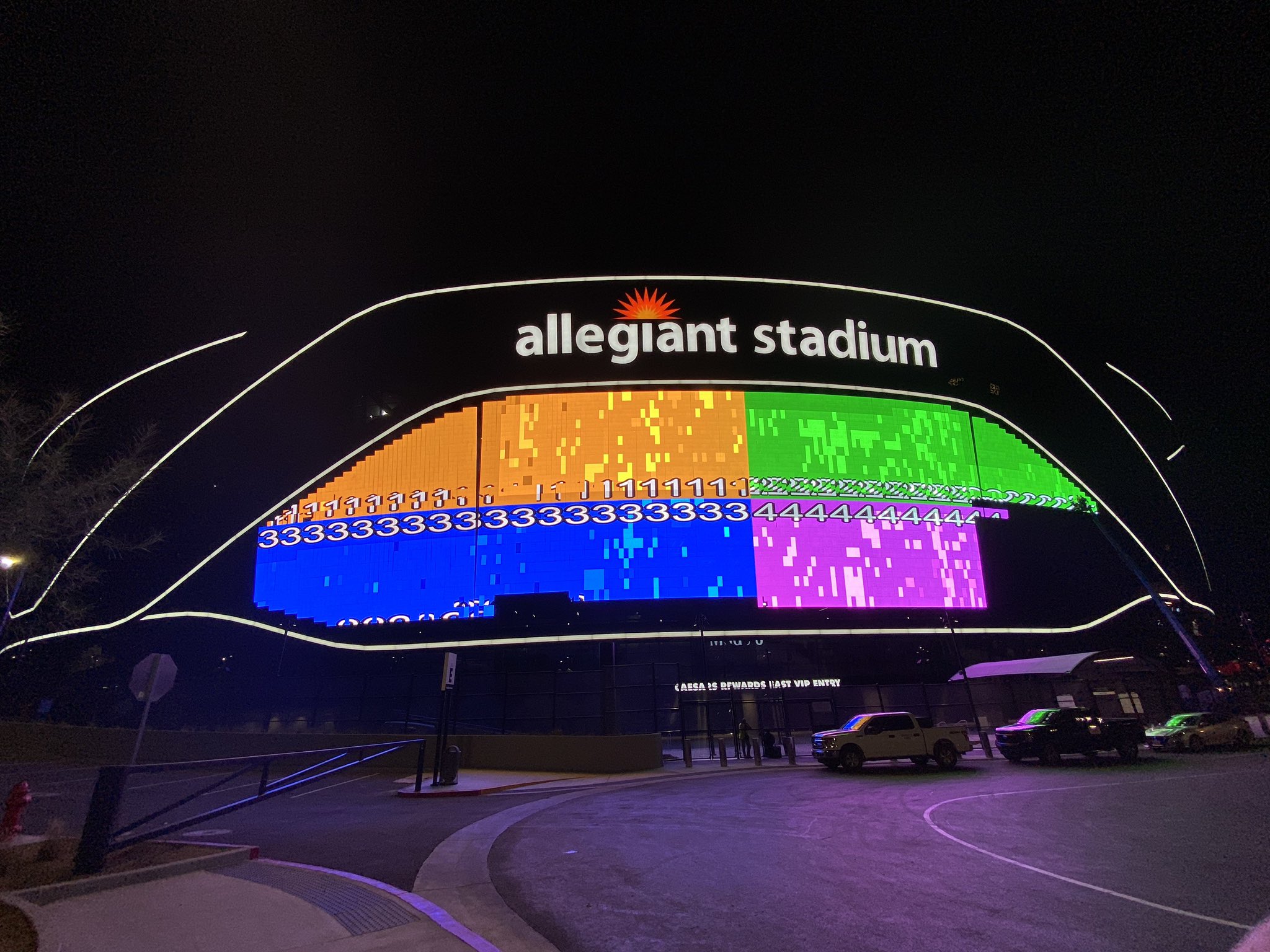 New Vegas NFL Stadium Lights Up, Tests, Its Giant LED Mesh Facade - Photo: Mick Akers