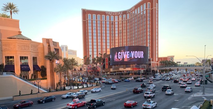 175-Foot Wide Curved LED Marquee Lights Up At North End Of Vegas Strip