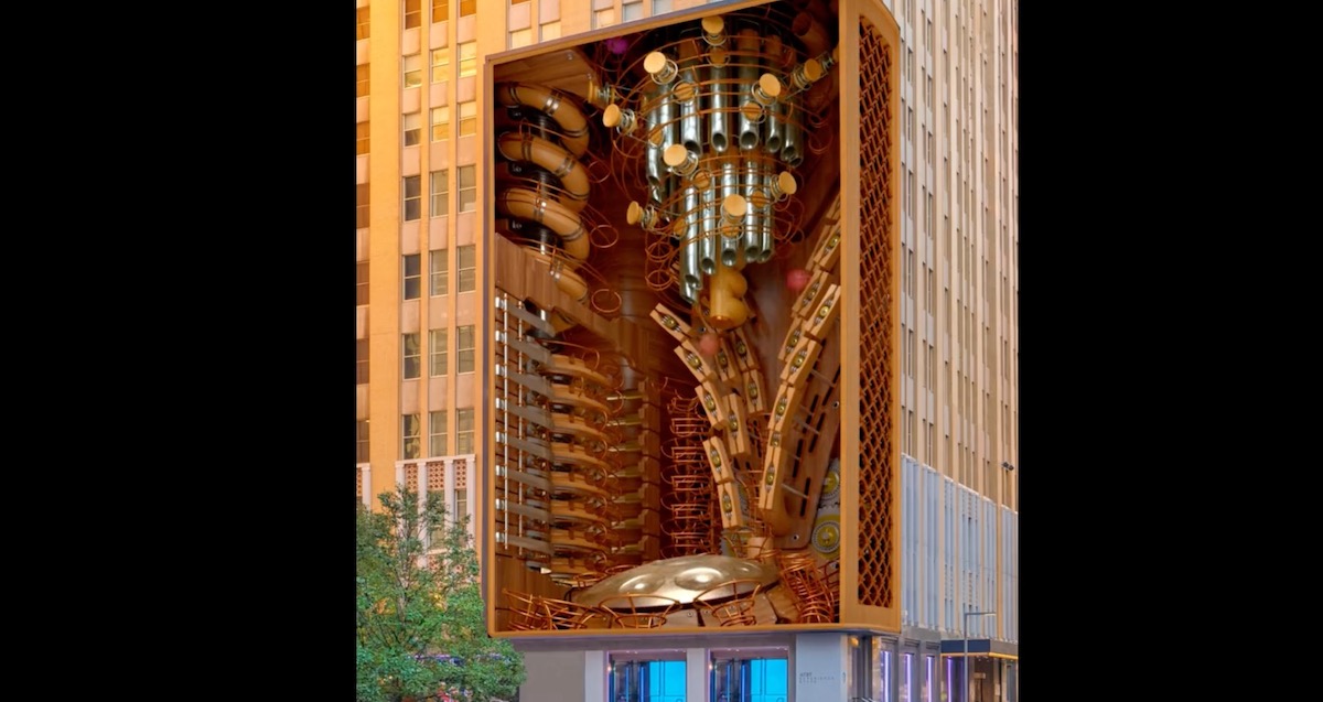 Watch: Big Downtown Dallas LED Wall Becomes Virtual Rube Goldberg Machine