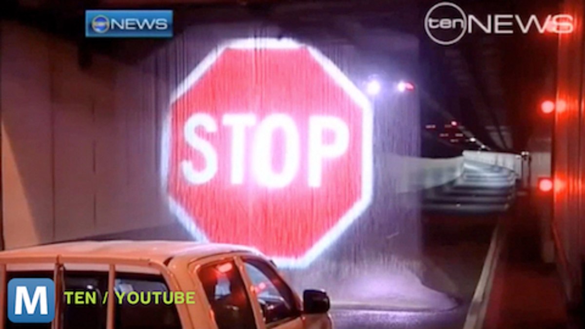 Australia Roadways Engineers Using Water Projections As Giant Emergency Stop Signs