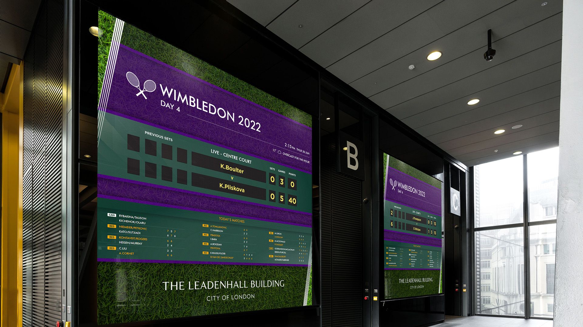 Wimbledon Scores Nicely Updated In Real Time In London Building Lobbies