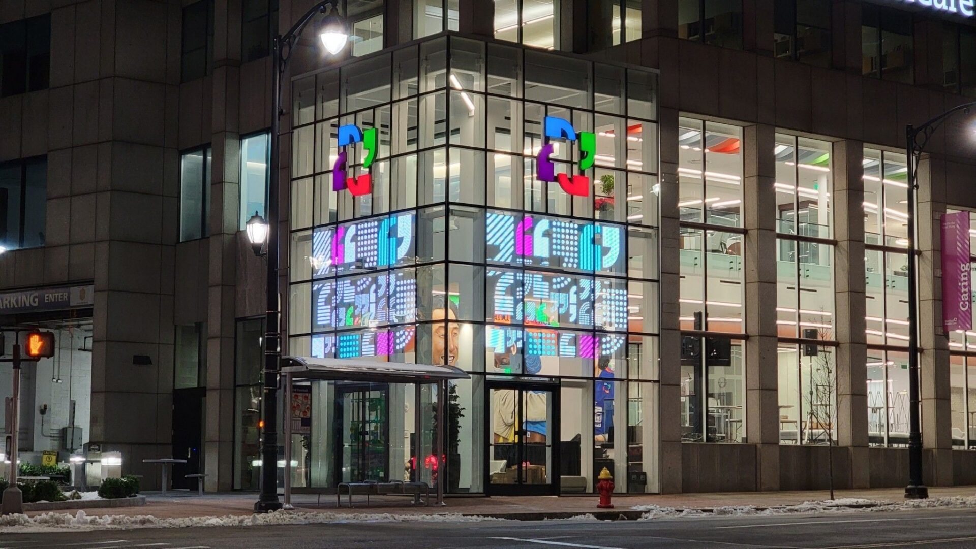 LG’s Semi-Transparent LED Film Featured Over Entry To Healthcare Provider’s New HQ