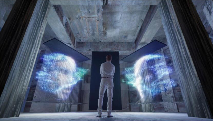 Suspended LED Light Strings Create Cubic 3D Displays