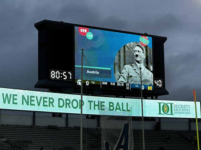 US University In Damage Control Mode After Hitler Trivia Appears On Big LED Board At Football Stadium