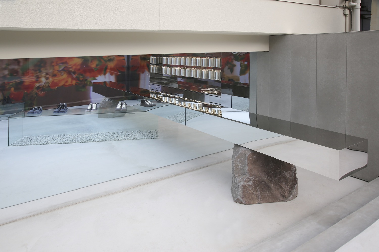 LED Back Wall Dominates Conceptual Shop For Presumably High-End Shoes In Tokyo