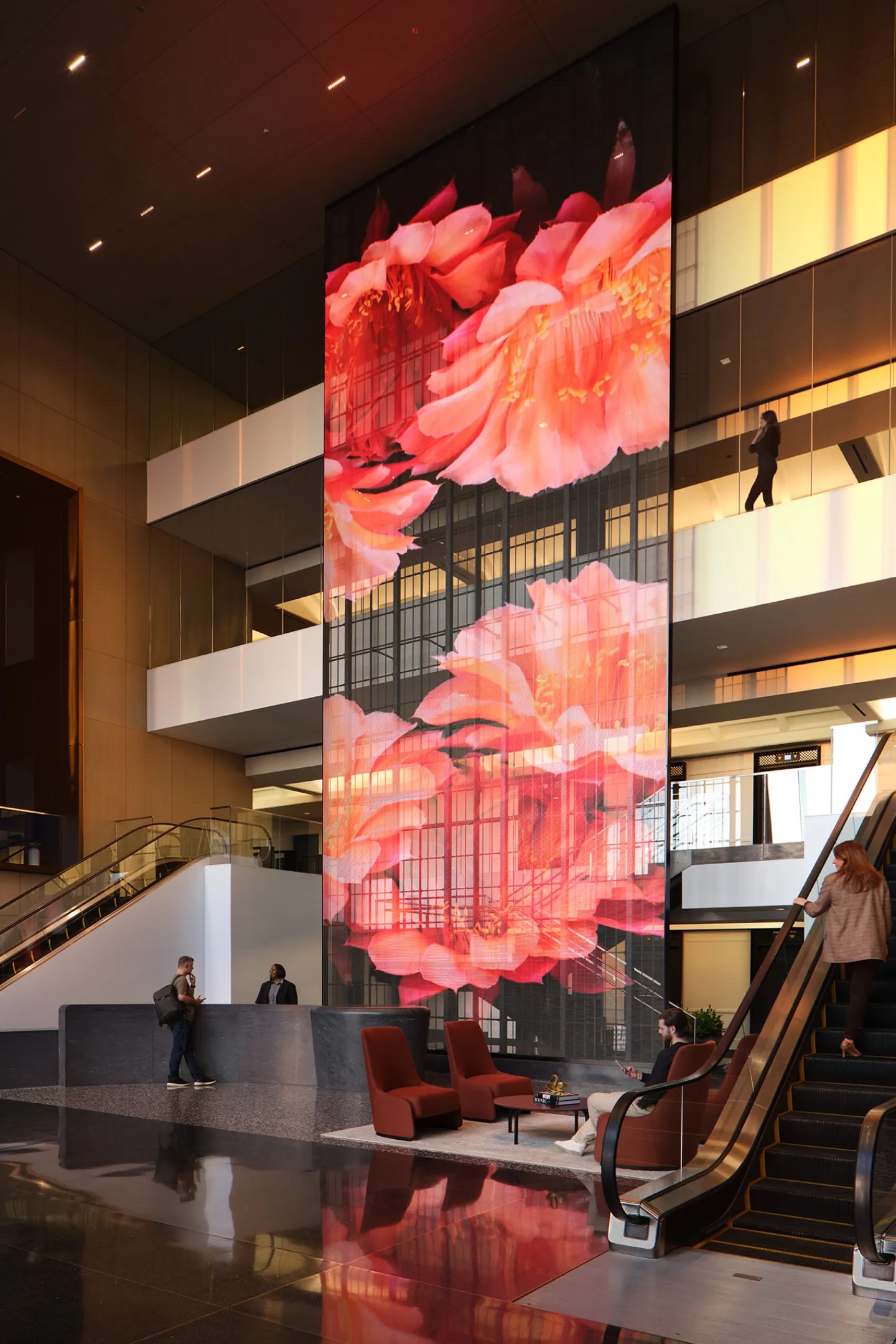 Towering Mesh LED Used As Signature Video Wall In Lobby Of Refurbished Chicago Workplace Hub