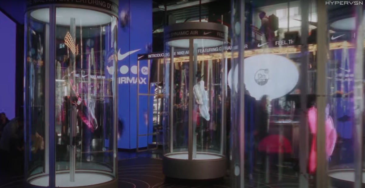 Nike Paris Flagship Uses LED Rotors In Glass Cylinders To Promo New Air Max Sneakers -