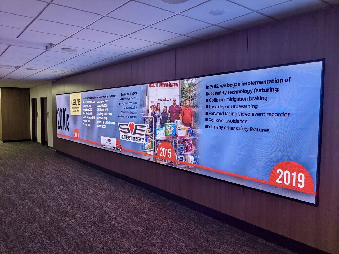 Trucking Company Uses 30-Foot LED Wall In Lobby To Relate History, Milestones And Values