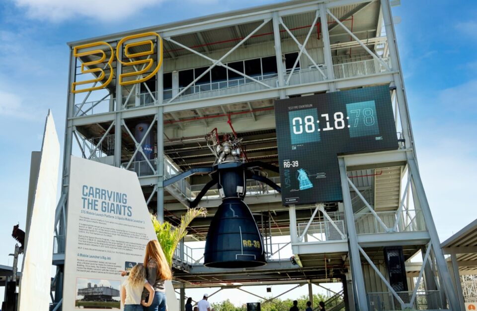 The Gantry’s L-shaped LED display syncs with an AI-driven show sequence that ends in a simulated rocket-engine test fire